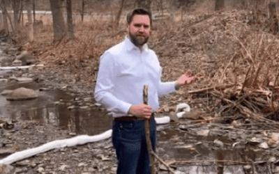 J.D. Vance tests water in Ohio creek bed to show rise of toxic chemicals