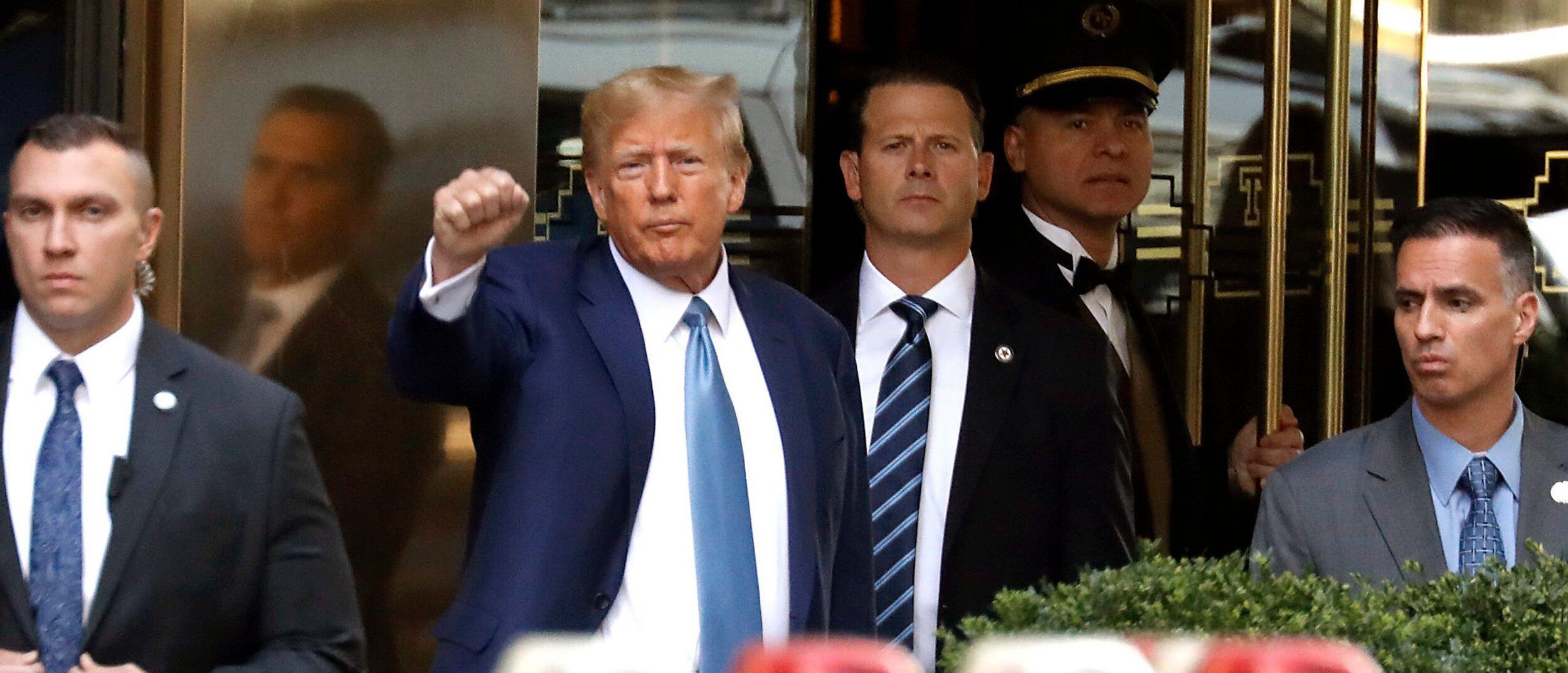 NEW YORK, NEW YORK - APRIL 13: Former U.S. President Donald Trump leaves Trump Tower on April 13, 2023 in New York City. Trump is scheduled to be deposed for a civil lawsuit brought by New York Attorney General Letitia James over allegations that the Trump Organization falsified financial statements in order to obtain loans. The lawsuit seeks to remove Trump and his children from their roles at The Trump Organization and ban them from future leadership roles in the state of New York and repay $250 million that was allegedly obtained illegally. (Photo by John Lamparski/Getty Images)