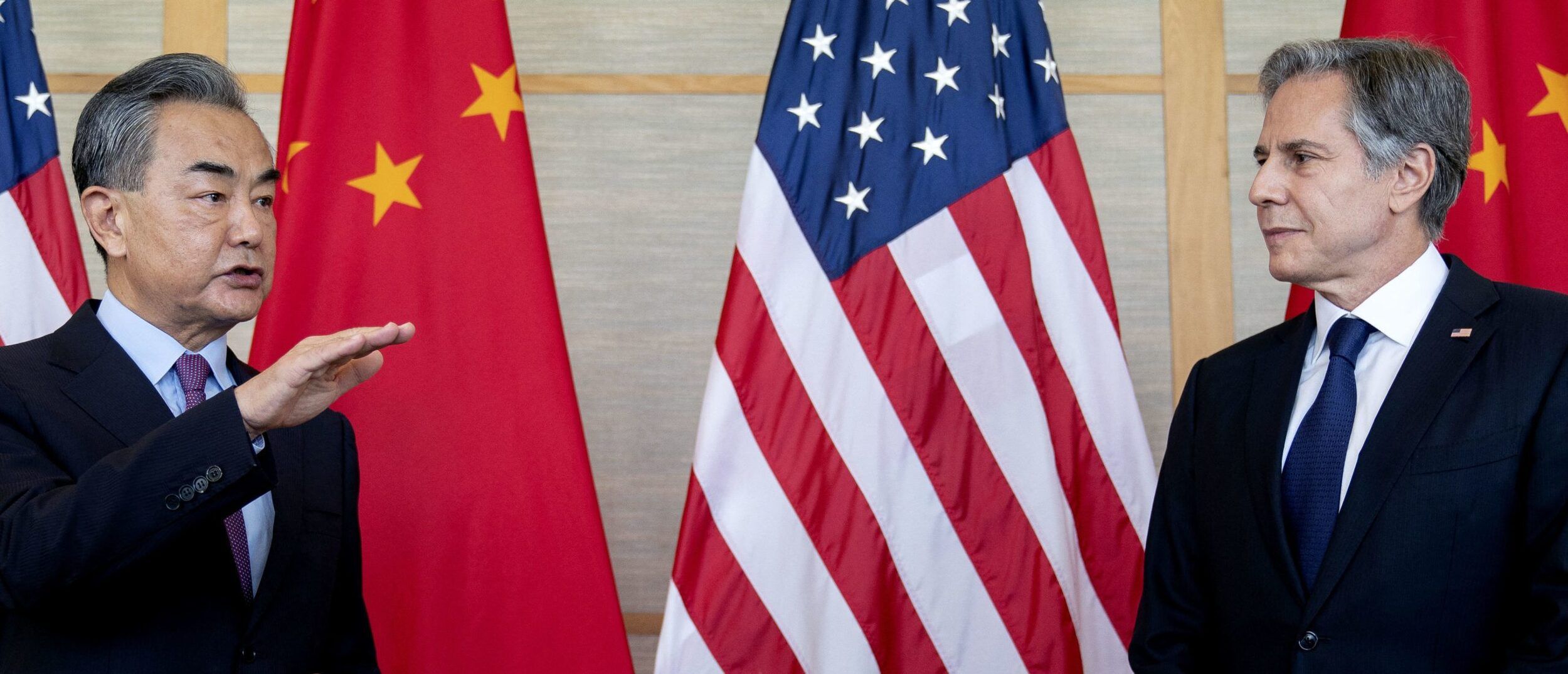 US Secretary of State Antony Blinken (R) and China's Foreign Minister Wang Yi attend a meeting in Nusa Dua on the Indonesian resort island of Bali on July 9, 2022.