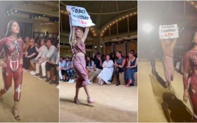 ‘Skinned’ PETA activist storms Coach runway to protest leather, as A-list celebs watch