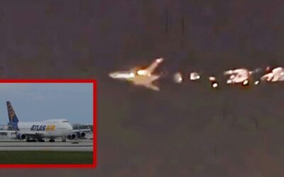 ‘DEI strikes again?’ Boeing 747 bursts into flames mid-air after leaving Miami dramatic footage shows