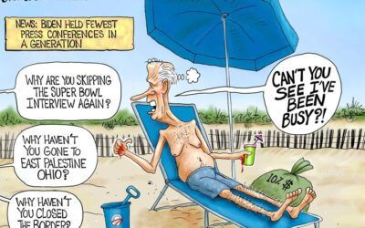 BS daily political cartoons: Beach-Blanket Biden drives convertible off a cliff