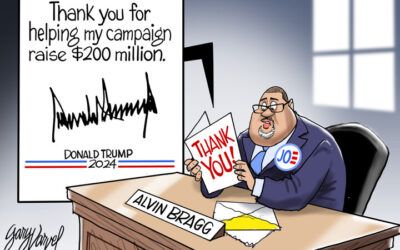 BS daily political cartoons: Trump writes thank you card to Alvin Bragg