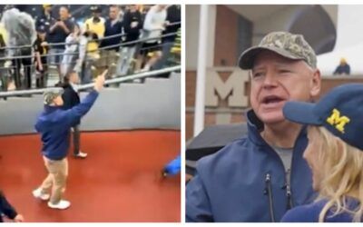 Bad angle or did Tim Walz give a vocal Trump supporter the middle finger?