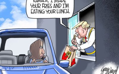 BS daily political cartoons: Trump tells Kamala, ‘I made your fries and I’m eating your lunch’