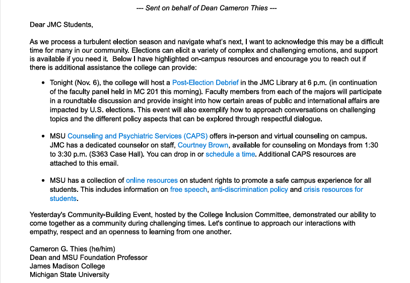 Michigan State University Post-Election Email (Daily Caller News Foundation)