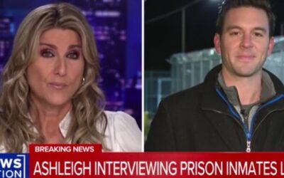 Fellow inmates of alleged CEO killer yell to reporter through prison fence in bizarre live shot