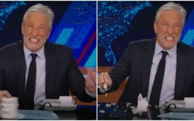 Jon Stewart bleeds all over himself after smashing his mug during fiery temper tantrum