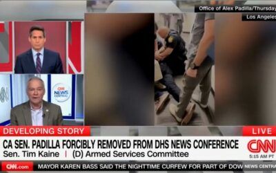Tim Kaine really upset about Alex Padilla being tossed from Kristi Noem presser