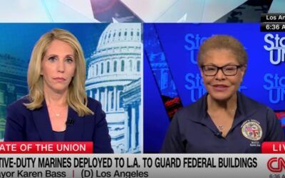 ‘Overwhelmingly peaceful’: Karen Bass describes protest from comfort of a helicopter