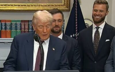 Trump cracks jokes at White House with sports legends, making one NFL superstar blush
