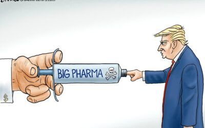 BS daily political cartoons: Trump gives Big Pharma the finger