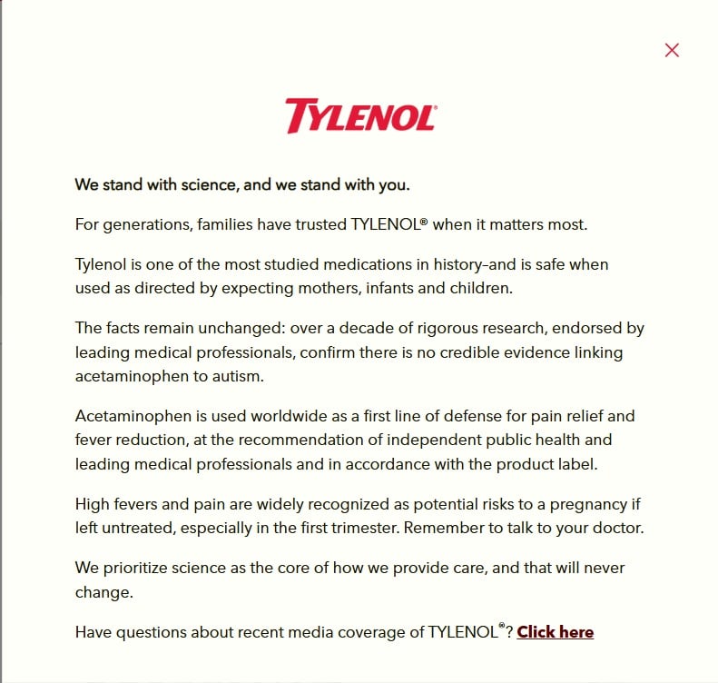 Statement appearing on Tylenol.com.