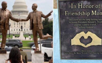 Statues of Trump and Epstein holding hands erected in the National Mall