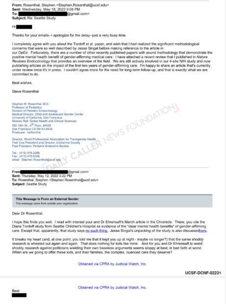 A public record email from an influential WPATH gender doctor obtained through public record request from the DCNF.