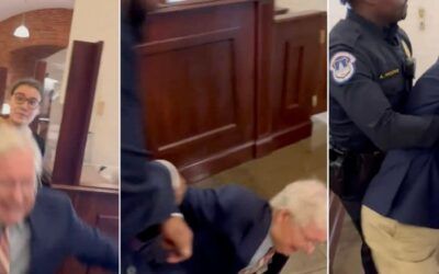 Mitch McConnell falls to the floor while exiting the Capitol