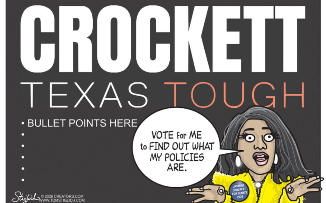 BS daily political cartoons: Crockett blanks on bullet points