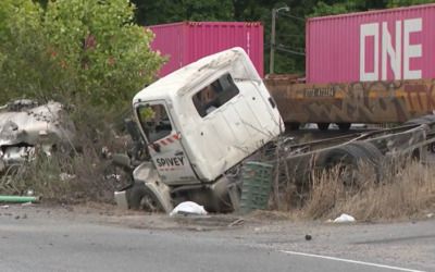 Septic truck explodes after being struck by train, video shows