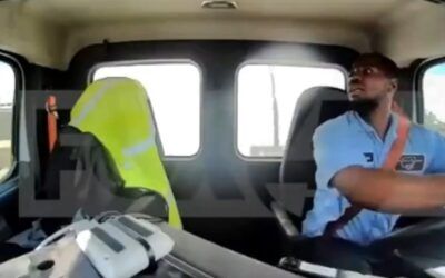 Wild video: Bakery truck driver singing along to his radio suddenly clipped by a plane wheel